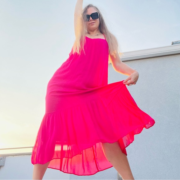 ZARA RIBBED DRESS VOLUMINOUS DRESS WITH BRAIDED STRAPS Fuchsia - Picture 10 of 16